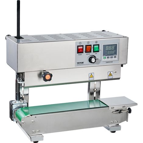 VEVOR Macchina Sigillatrice a Nastro Continuo per Sacchi, Larghezza Saldatura 6-12 mm con Controllo Digitale Temperatura, Sigillatrice per Sacchi in Acciaio Inossidabile per Plastica da 0,02-0,8 mm