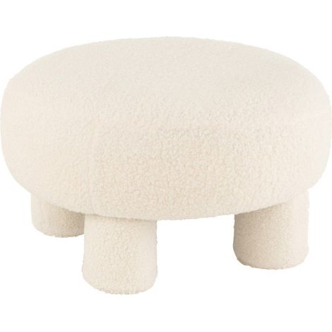 Pouf Rond Bouclette "Teddy" 52cm Blanc (1/5)