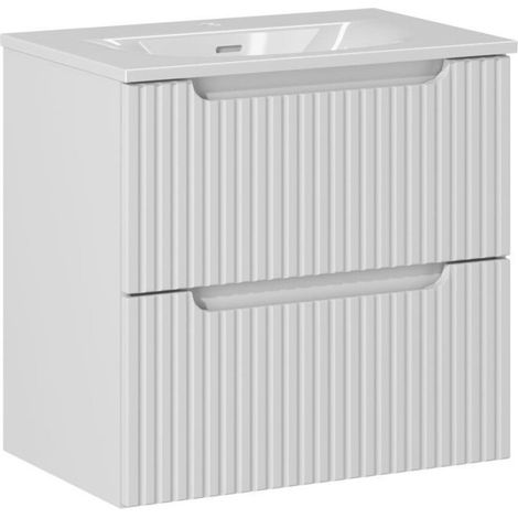 Ensemble Meuble Vasque 2 tiroirs et Vasque à Encastrer L 60 x P 40 x H 58,5 cm - Astral Blanc - Livraison gratuite