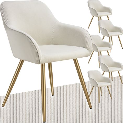 Lot de 6 chaises en velours côtelé forme ergonomique crème/or (1/5)