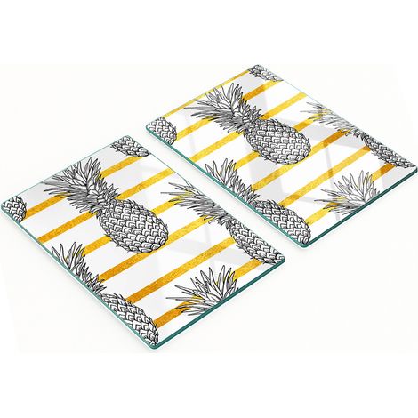 Tablas de cortar de vidrio para cocina con estampado de tiras de piña, 2 x 40 x 52 cm. (1/5)