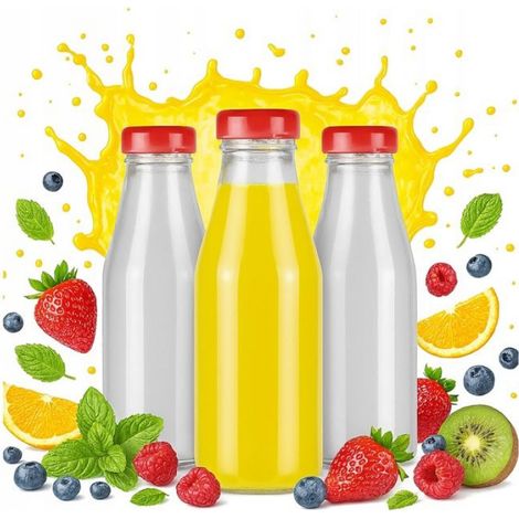 Bouteille À Jus - Verre Trempé 200 Ml - Bouchon À Vis Étanche - Pour Jus Fruits Lait Yaourt - Lot De 10 (1/5)