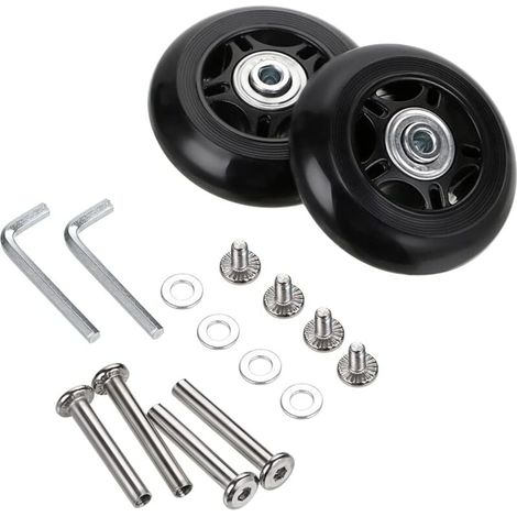 Lot de 2 roulettes de rechange pour valises 70 x 24 mm, kits de réparation de roues de valise, clés et vis d'axe pour sac à roulettes, patins à roues alignées et planche à roulettes (1/5)