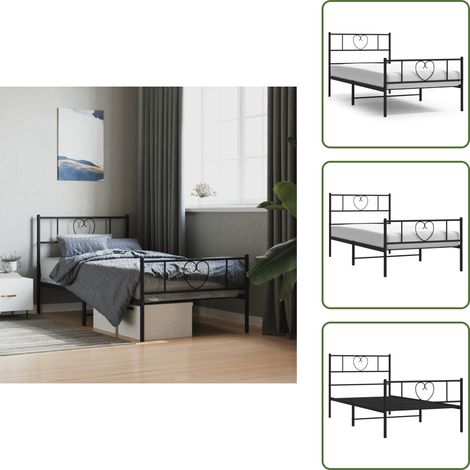 Cadre de lit métal sans matelas avec pied de lit noir 90x190 cm - Cadre De Lit - Lit Simple - Lit Metal - Lit Noir - Meuble Chambre