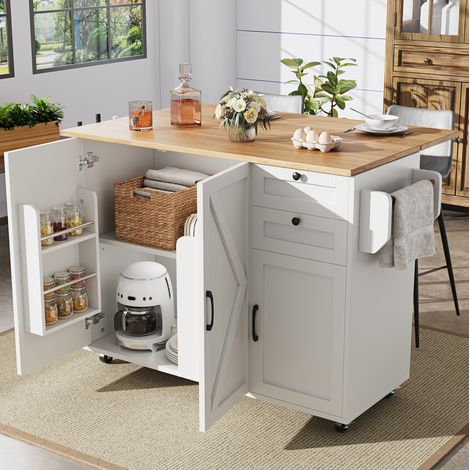 Mueble de cocina isla multifuncional blanco en MDF, 120 x 43,2 x 92 cm DESVIAE (1/5)