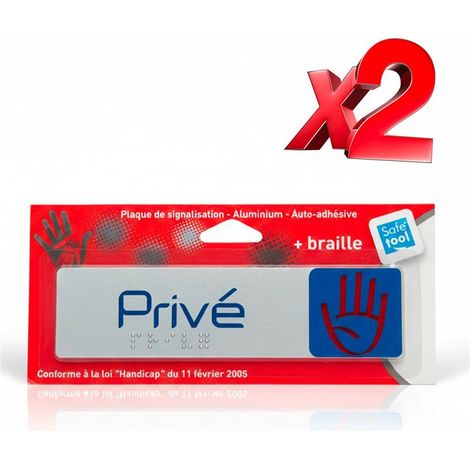Lot de 2 Plaque de Porte Adhesive 170x45 mm  signaletique en aluminium Brosse Taille - 2x PRIVE