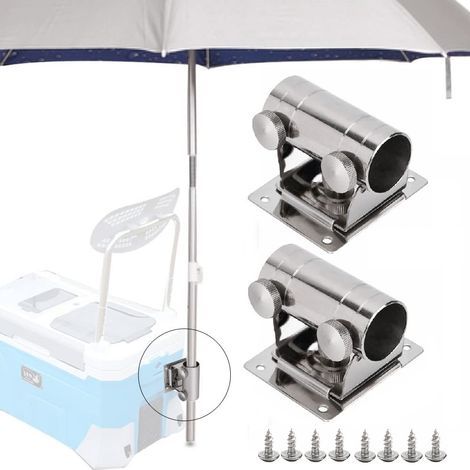 2 pièces Réglable Support de Parasol en Acier Inoxydable Support de Parasol pour Balcon Porte Parapluie Parasol de Pêche Porte Parapluie avec Plaque de Montage et Vis (1/5)