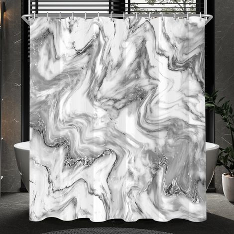 Rideau de douche 200x200 cm, en marbre anti-moisissure en textile, avec ourlet lesté et hydrofuge, lavable en polyester - Rideau de bain en tissu avec 12 œillets et anneaux pour rideau de (1/5)