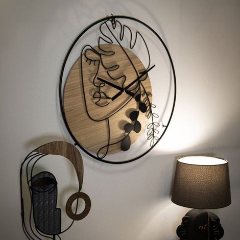 Reloj de pared de 60 cm con esfera frontal «Pomona», de madera y negro (1/5)