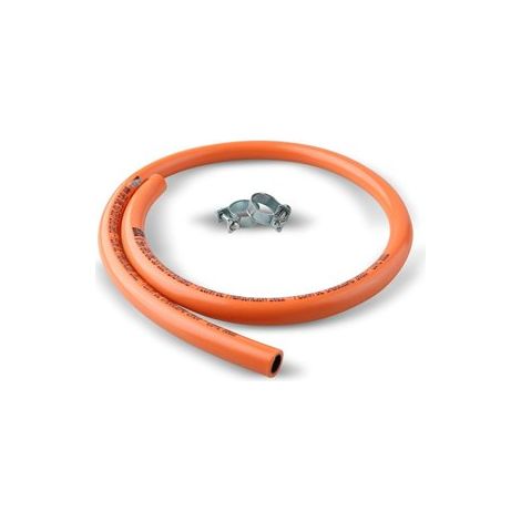 Kit de manguera bicapa para butano YREGAS de 80cm de largo con 2 abrazaderas metálicas de fijación (1/2)