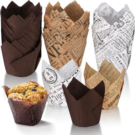 Cupcake-Förmchen: 1 schlichtes braunes Förmchen (100 Cupcakes), 1 unbemaltes Zeitungspapierförmchen (50 Cupcakes), 1 weißes Zeitungspapierförmchen (50 Cupcakes). (1/5)