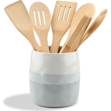 Ceramic Kitchen Utensil Holder, Utensil Holder for Countertop Organization, Kitchen Cutlery Storage, Cutlery Holder for Spoons, Spatulas and Tableware (L) (1/5)