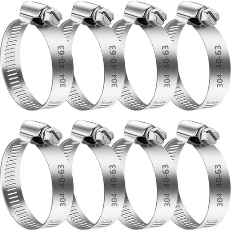 8 Pièces Colliers de Serrage Réglables 40-63 mm Collier de Serrage Acier Inoxydable,Collier de Serrage Metallique pour Machine à Laver,Tuyau de Piscine,Automobile,Mécanique (1/5)