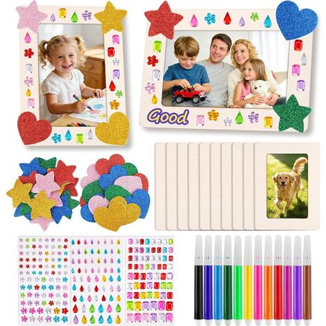 10 Pièces Cadres Photo en Bois pour Enfant, 19x14cm Bricolage Cadres Photos avec Pierres Scintillantes Autocollantes, Kits de Cadres Photo Vierge en Bois, pour Cadres Photo DIY, Projets de Peinture (1/5)