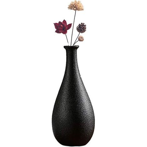 Vase Céramique - 22 x 8,5 cm - Pour Fleurs Artificielles - Noir - Unité (1/5)