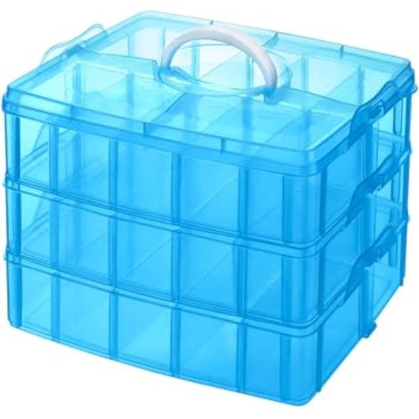 Scatola portaoggetti blu con scomparti – Scatola di smistamento a scomparti – con 3 livelli e 30 scomparti regolabili – per lavori creativi, gioielli e piccoli oggetti (1/5)