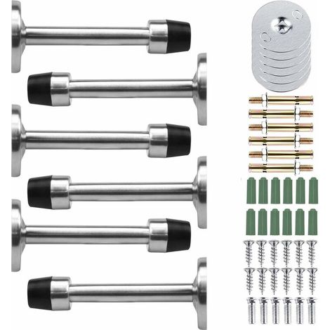 6 Pcs Butées de Porte, Butoir Porte en INOX, Stop Porte Avec Vis et Colles de Pare Chocs, Butoirs de Porte Protection de Portes et Murs (Longue:95mm)