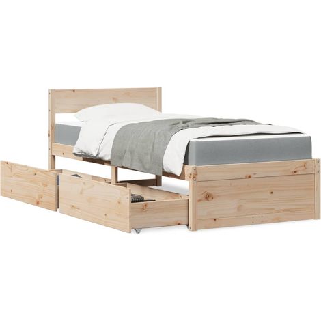 Bett mit Schubladen und Matratze 90x190 Massivholz Kiefer