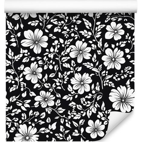 Papier peint à fleurs noires et blanches, graphite et gris, pour salon et chambre, 50 x 1000 (1/5)