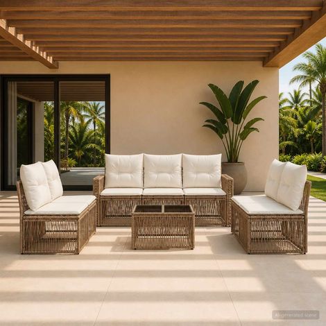 vidaXL Ensemble de canapé de jardin 8 pcs Beige et blanc crème (1/5)