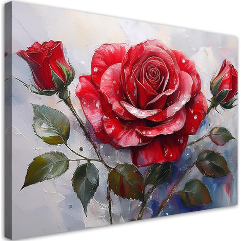 Tableau déco Fleur peinte en rose rouge 60x40 (1/5)