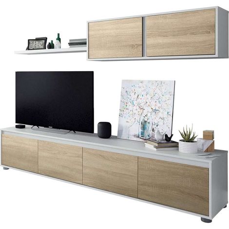 Mueble salón Alida roble canadian y blanco artik 43 cm(alto)200 cm(ancho)41 cm(largo) (1/5)