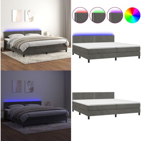 Sommier à lattes de lit avec matelas LED Gris foncé 200x200 cm - Lit Tapissier - Lit Avec Led - Lit Velours - Sommier Lit - Cadre Lit - Home & Living (1/5)