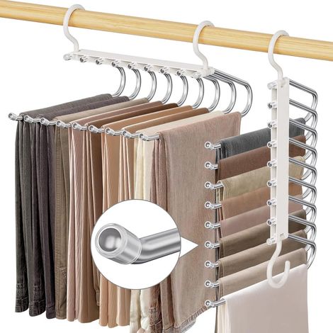 Appendiabiti per pantaloni 2 pezzi Appendiabiti per pantaloni 9 in 1 Salvaspazio Appendiabiti Organizzatore per armadio Organizzatore per guardaroba Abiti Appendiabiti per gonne Antiscivolo (1/5)
