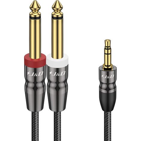 Câble Répartiteur Audio Jack 3,5 mm vers 2x 6,35 mm, 0,45 m, Fiche Mâle Stéréo TRS vers 2 Fiches Mono Mâles, Adaptateur Y pour Mixeur, Amplificateur, Enregistreur Audio, Guitare (1/5)