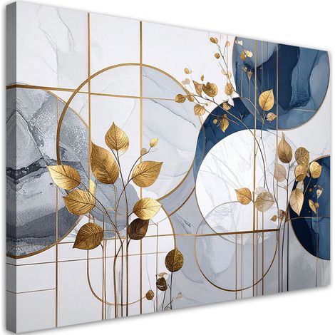 Wandbild Abstrakte goldene Blätter Pflanzen blau 30x20 (1/5)