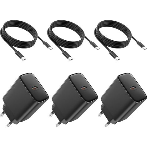 45W Chargeur USB C Rapide for iPhone 18 17 16 15/17 16 15 Pro/17 16 15 Pro Max/17 Air/Plus/iPad Pro/iPad Air, Samsung S26 S25 S24 S23, Prise Adaptateur et Type C 2M Cable Secteur (Noir3, 3-Pack) (1/5)