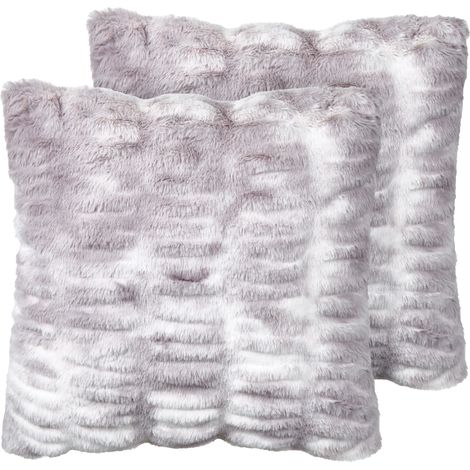 Juego de 2 cojines de imitación de piel pelo suaves gris claro esponjoso 45 x 45 cm Macodes