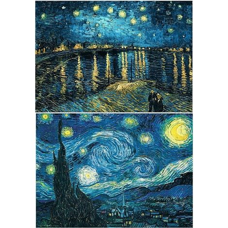 Kit de 2 peintures diamant 5D, strass complets, ciel étoilé style Van Gogh, décoration murale 40x50 cm (toile incluse) (1/5)