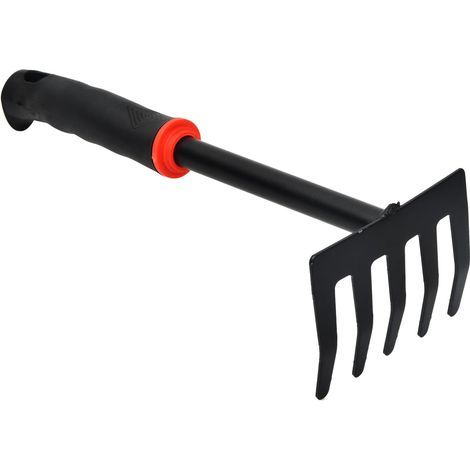 Steel Garden Rake with 5 Teeth - Small Rake for Garden, Balcony and Vegetable Patch - Ergonomic Handle for Garden Maintenance - 9 cm Working Width (1/5)