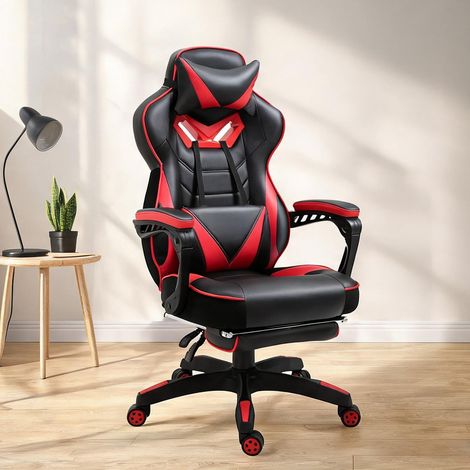 Fauteuil de bureau massant en simili cuir noir avec repose-pieds (1/5)