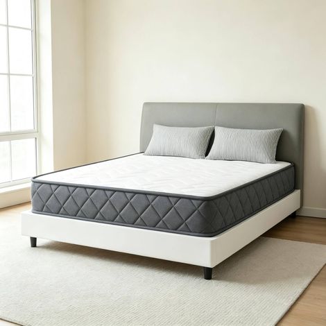 Matelas 160x200 cm en polyester blanc/gris, mémoire de forme, 20 cm, moderne pour chambre FloraGrace (1/5)