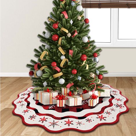 Ardoise Pour Arbre De Noël - 90 Cm - Motif Flocon De Neige Et Carreaux - Tissu - Pour Décoration De Base D'Arbre De Noël - 1 Pièce (1/5)
