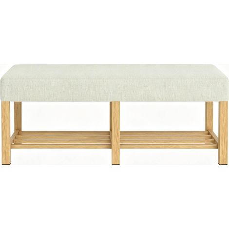 Banco zapatero con asiento acolchado y estante auxiliar de madera 120 x 44 x 48 cm beige MODENUIT (1/5)