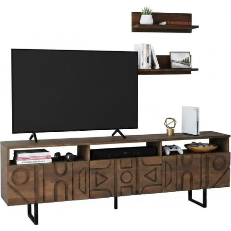 Dmora - Mobile porta TV Novastra, Credenza da soggiorno, Armadio basso per TV, Base parete attrezzata, 170x30h40 cm, Noce, con imballo rinforzato, con imballo rinforzato