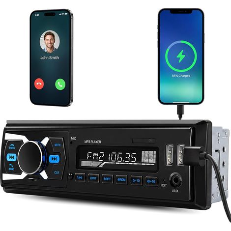 Dab Autoradio 1DIN avec Système Mains Libres Bluetooth, Autoradio 1 DIN avec FM Radio/Affichage Horloge LCD, Lecteur MP3, Compatible avec Entrée AUX/RCA/USB (Lecture/Chargement) (1/5)