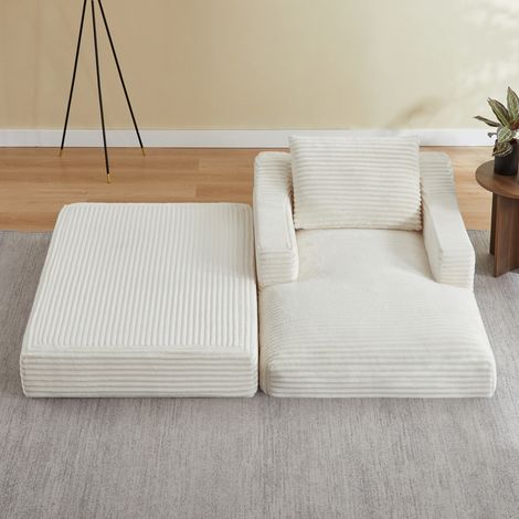 Divano singolo relax in velluto a coste bianco convertibile in letto OKWISH (1/5)
