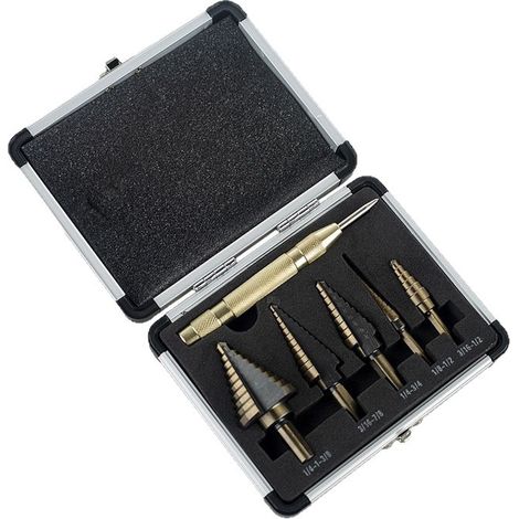 Coffret de 6 forets étagés avec pointeau automatique - livré avec un coffret de rangement en aluminium (1/3)