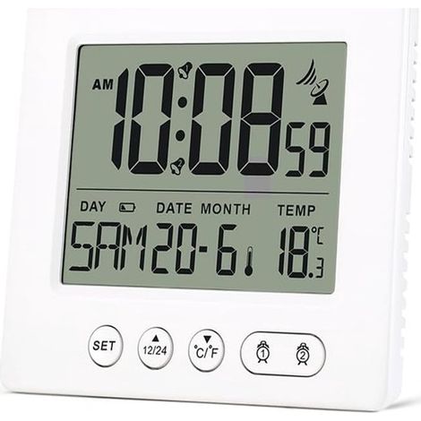 Ynkkvre - Réveil radio-piloté numérique avec 2 alarmes, minuterie automatique, horloge radio-pilotée, fonction snooze de 5 minutes et affichage de la température. (1/5)
