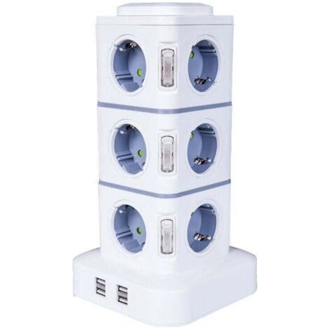 Power Strip Tower, 12 Electrical Power Strip Sockets (2500W / 10A) with 4 USB Ports, Multi Electrical Sockets, Vertical Power Strip Surge Protector for Home Office, 3M Extension Cord (1/4)