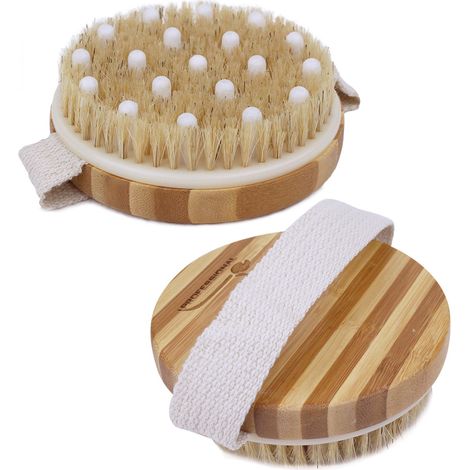 Brosse de massage et de drainage, anti cellulite en bambou 11 x 11 x 3,5 cm avec poignée de maintien - Vivezen