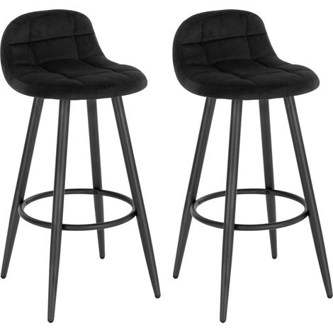 Woltu – Lot de 2 tabourets de bar modernes – Hauteur d'assise 70cm – Velours noir et métal – Repose-pieds ergonomique – Charge max 120kg (1/5)