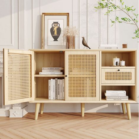 Anrichte MDF Eiche 120 x 40 x 80 cm, 1 Schublade, 2 Magnettüren, verstellbare Einlegeböden, FSC-zertifiziert (1/5)