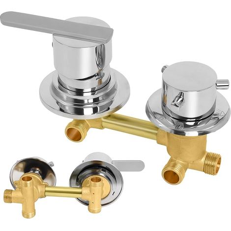 Mitigeur Thermostatique Douche, 3 Voies Sortie D'eau G1/2 Filetage/intubation, Entraxe 10Cm Mitigeur Cabine De Douche en Laiton, Aves Cartouche En Céramique (Intubation 3 way 10cm)