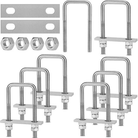 Bride de Fixation en U M8 Boulons Carré 40100mm - Étrier en U Bolt Avec Écrous et Tôle - Vis en U Fileté Inox Pour Tube (1/5)