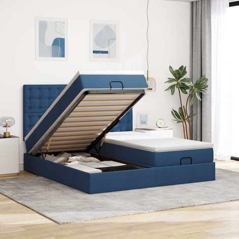 Lit coffre avec matelas à ressorts ensachés bleu 160 x 200 cm en tissu, 125.88kg - PANGIVO (1/5)